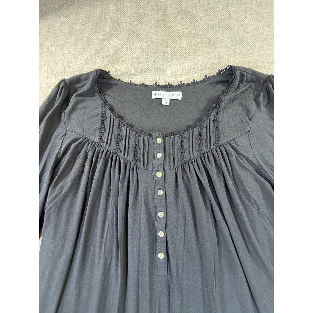 Eileen West Women's Medium Black Floral Embroidered Long Sleeve Midi Nightgown - Picture 7 of 7